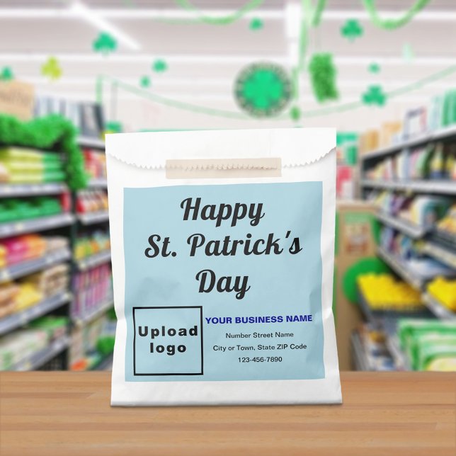 Sachets En Papier Light Blue Business Brand, St. Patrick's Day, (Light blue business brand with St. Patrick's Day greeting on paper bag)