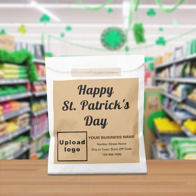 Sachets En Papier Light Brown Business Brand, St. Patrick's Day, (Light brown business brand with St. Patrick's Day greeting on paper bag)