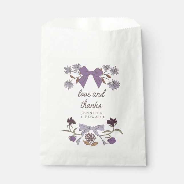 Sachets En Papier Lilac Bows et fleurs Boho Mariage (Devant)