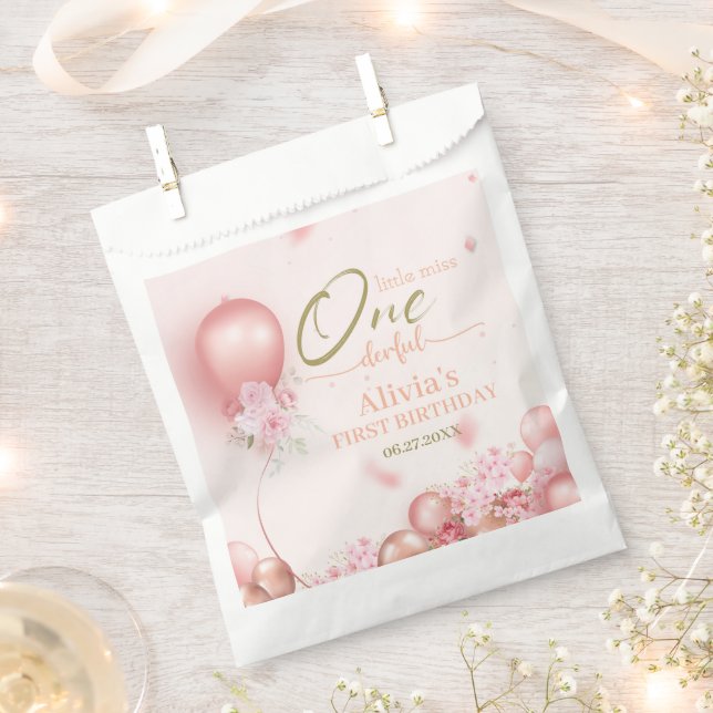 Sachets En Papier Little Miss ONE derful rose Floral 1er anniversair (Coupé)