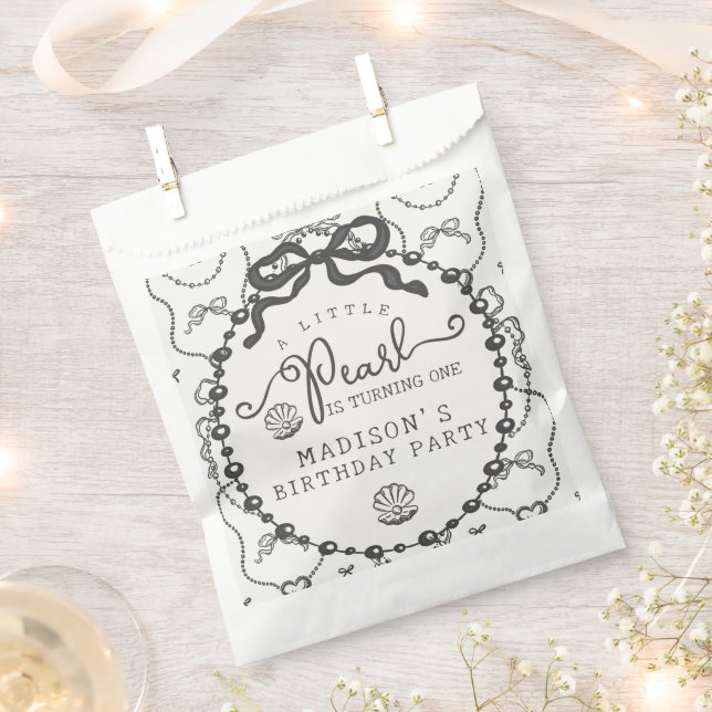 Sachets En Papier Little Pearl Black Coquette Bow fête d'anniversair (Coupé)