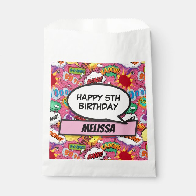 Sachets En Papier Livre rose Superhero fête d'anniversaire (Devant)
