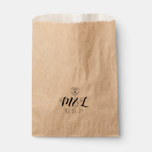 Sachets En Papier Logo du Mariage noir minimaliste Coeurs