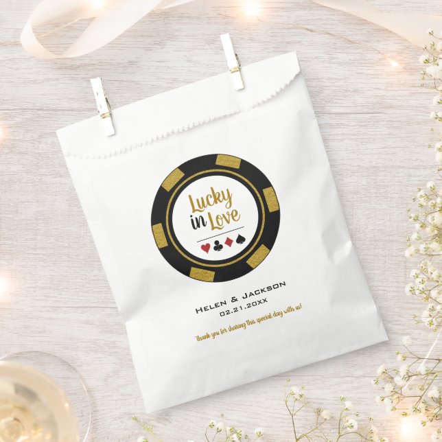Sachets En Papier Lucky In Love Gold Black White Poker Mariage Chip (Coupé)