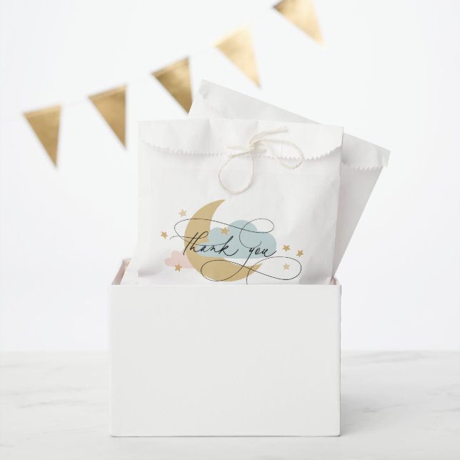 Sachets En Papier Lune et étoiles Baby shower bleu rose Merci (Fête)