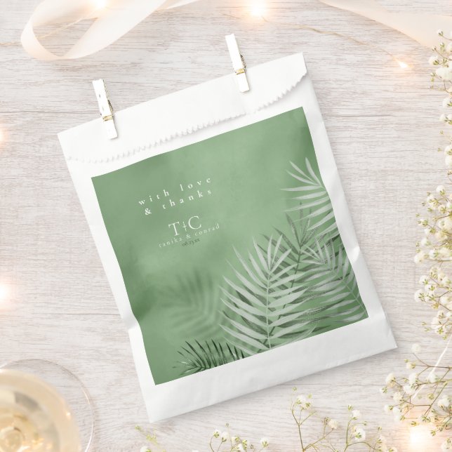 Sachets En Papier Lush Palm Leaf Mariage Merci Moss Green ID956 (Coupé)
