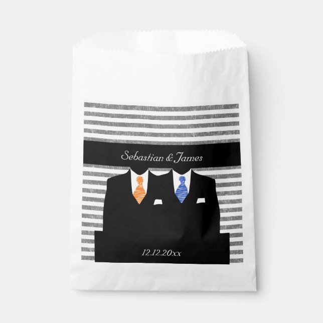 Sachets En Papier M. et M. Gay Mariage Personnalisé Orange Blue (Devant)