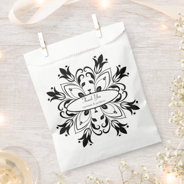 Sachets En Papier Mandala Floral Noir (Coupé)