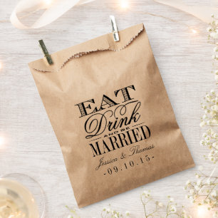 Sachets En Papier Manger, boire et être marié Mariage Favor Sac