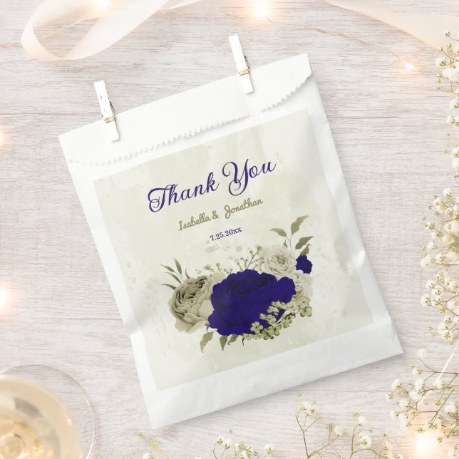 Sachets En Papier Mariage à fleurs bleu Royal (Coupé)