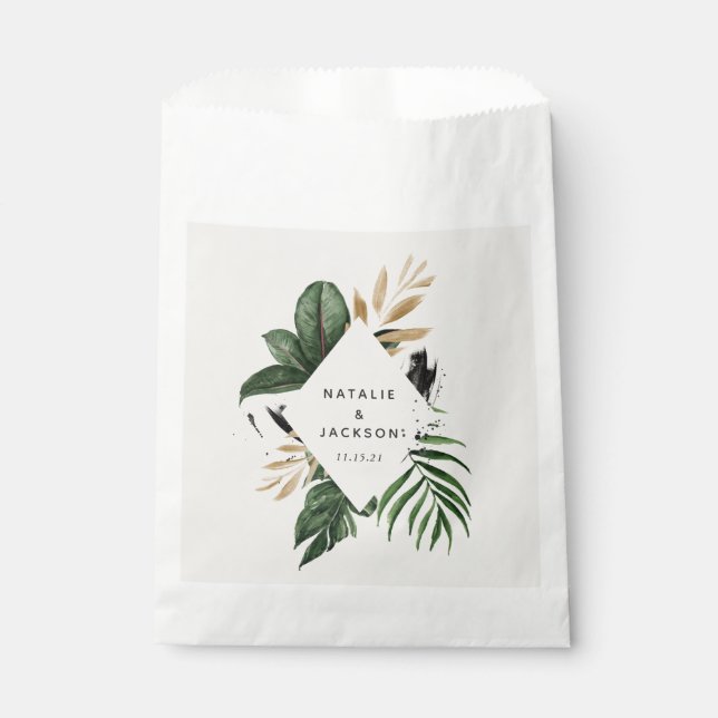 Sachets En Papier Mariage abstrait tropical moderne peint (Devant)
