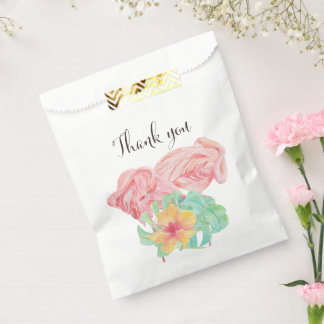 Sachets En Papier Mariage au flamant rose à l'aquarelle et à la verd