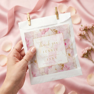 Sachets En Papier Mariage au marbre rose et or