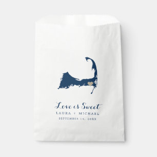 Sachets En Papier Mariage bleu de la marine avec carte de Cape Cod
