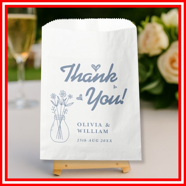 Sachets En Papier Mariage Bleu Poussiéreux | Fleur Sauvage (Créateur téléchargé)