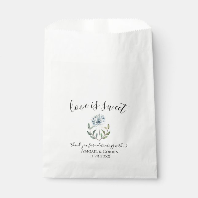 Sachets En Papier Mariage botanique bleu Dusty (Devant)