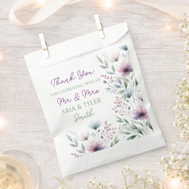 Sachets En Papier Mariage botanique Sage Green et Plum Purple (Coupé)