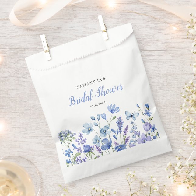 Sachets En Papier Mariage Champêtre Fleurs Bleues (Coupé)