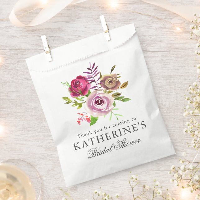 Sachets En Papier Mariage Chic : Fleurs Personnalisées Rose Fuchsia (Coupé)