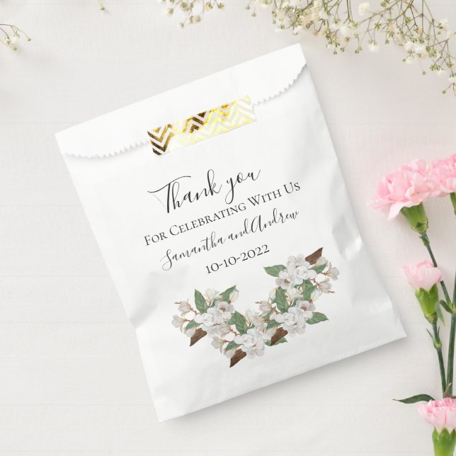 Sachets En Papier Mariage classique blanc Magnolias élégant (Scellé)