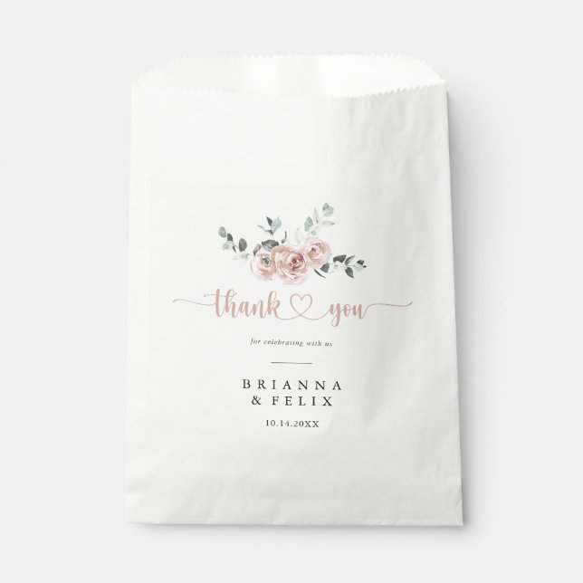 Sachets En Papier Mariage classique rose rose rose rose rose Merci (Devant)