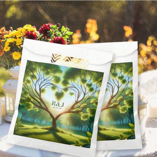 Sachets En Papier Mariage Couple Monogram Vert (Wedding Couple Monogram Green Favor Bags)