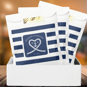 Sachets En Papier Mariage d'Ancre du coeur rayé bleu marine