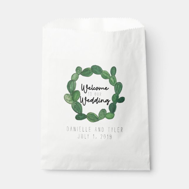 Sachets En Papier Mariage de Cactus : Bienvenue (Devant)