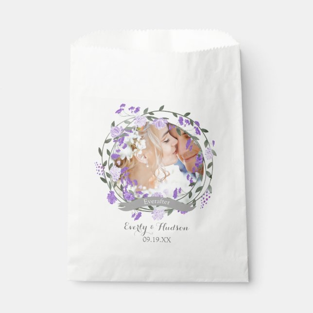 Sachets En Papier Mariage de couronnes florales pourpres (Devant)