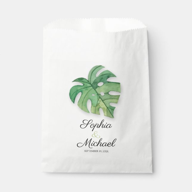 Sachets En Papier Mariage de feuille de Monstera Tropical (Devant)