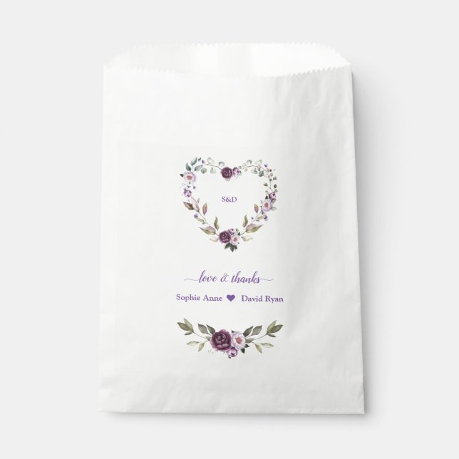 Sachets En Papier Mariage de fleur violet délicat aux pivoines roses (Devant)