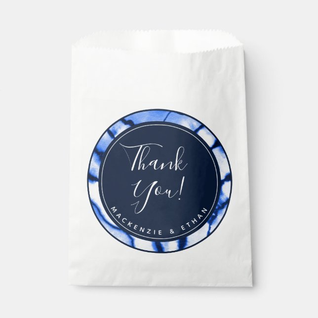 Sachets En Papier Mariage de marbre bleu marine moderne Merci (Devant)