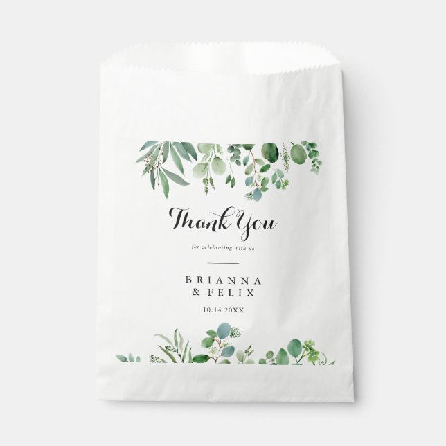 Sachets En Papier Mariage de Merci de calligraphie Eucalyptus vert (Devant)
