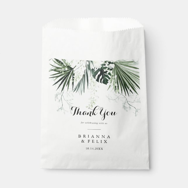 Sachets En Papier Mariage de Merci floral blanc vert tropical (Devant)