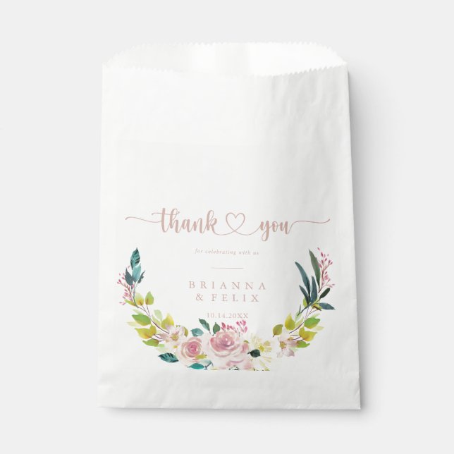 Sachets En Papier Mariage de Merci Floral Rose or (Devant)