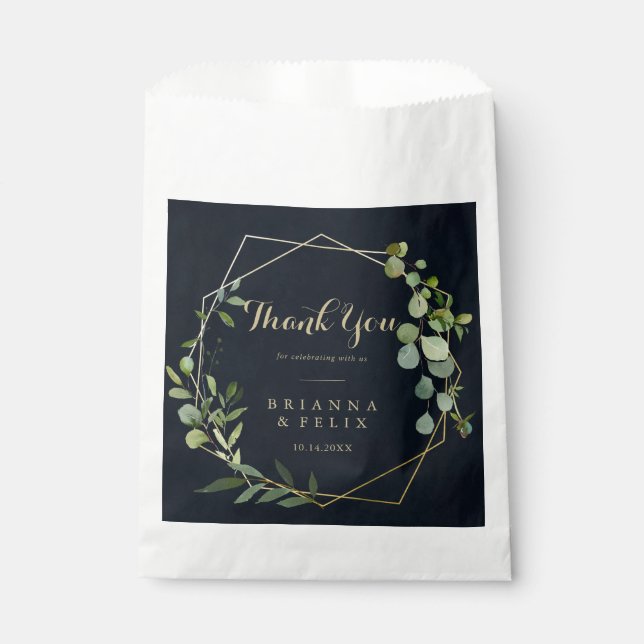 Sachets En Papier Mariage de Merci vert bleu or géométrique (Devant)