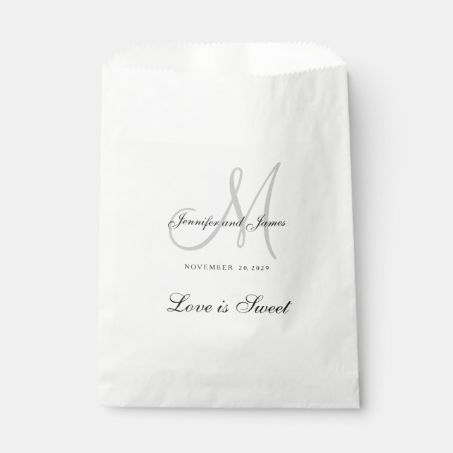Sachets En Papier Mariage de monogramme noir blanc gris (Devant)