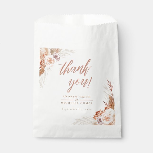 Sachets En Papier Mariage de Pampas Rose en terre cuite Boho (Devant)