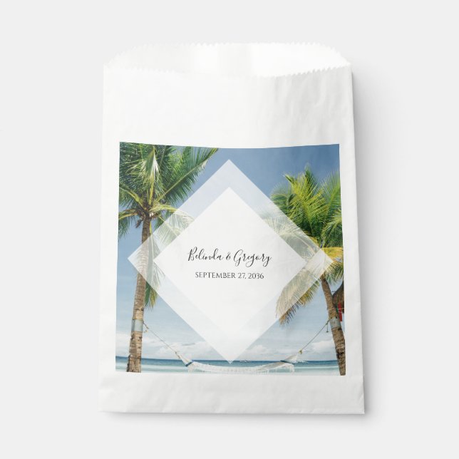 Sachets En Papier Mariage de plage de palmiers tropicaux (Devant)