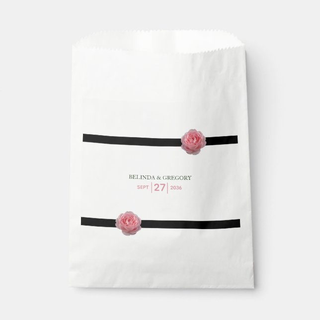Sachets En Papier Mariage de ruban noir rose (Devant)