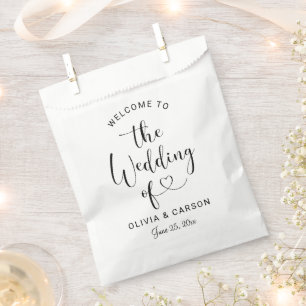 Sachets En Papier Mariage de script Black Heart moderne Bienvenue