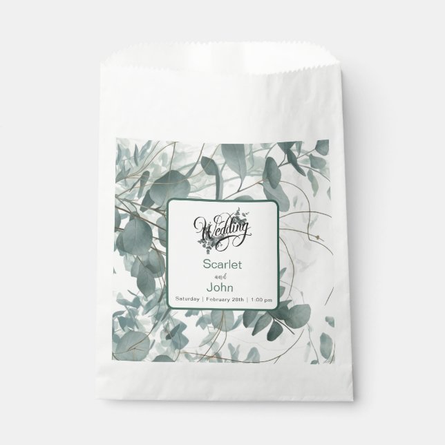 Sachets En Papier Mariage d'eau moderne sauge vert eucalyptus #2 (Devant)