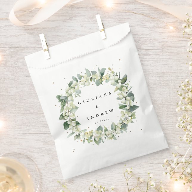 Sachets En Papier Mariage d'hiver au Snowberry+Eucalyptus (Coupé)
