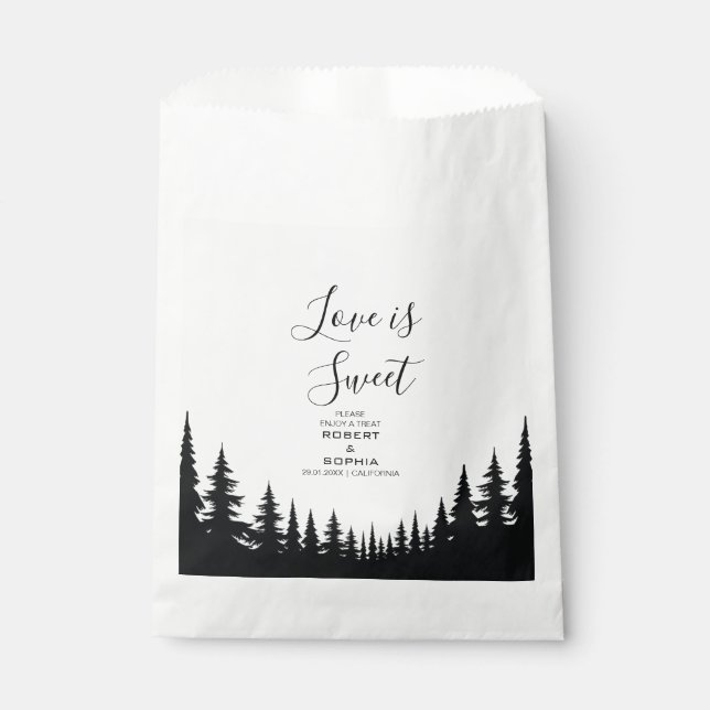 Sachets En Papier Mariage d'hiver aux pins noirs et blancs (Devant)