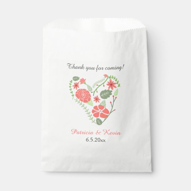 Sachets En Papier Mariage du coeur de fleurs rouges (Devant)