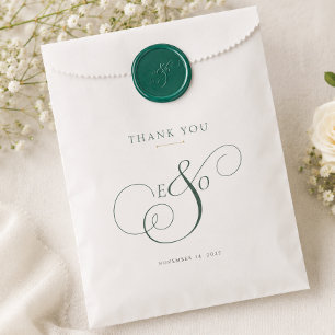 Sachets En Papier Mariage élégant à monogramme vert émeraude