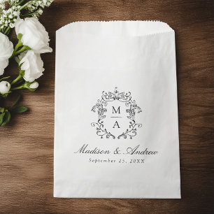 Sachets En Papier Mariage élégant avec monogramme et blason en chino