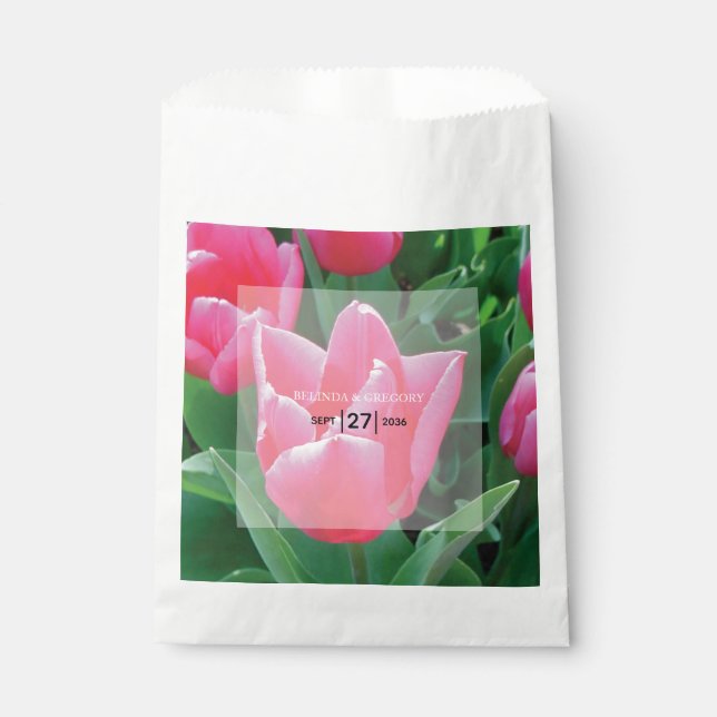 Sachets En Papier Mariage élégant de tulipes roses (Devant)