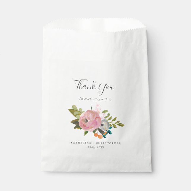 Sachets En Papier Mariage en Merci floral peint (Devant)