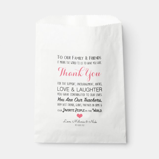 Sachets En Papier Mariage Favor Traiter Merci Message rose 3605 (Devant)
